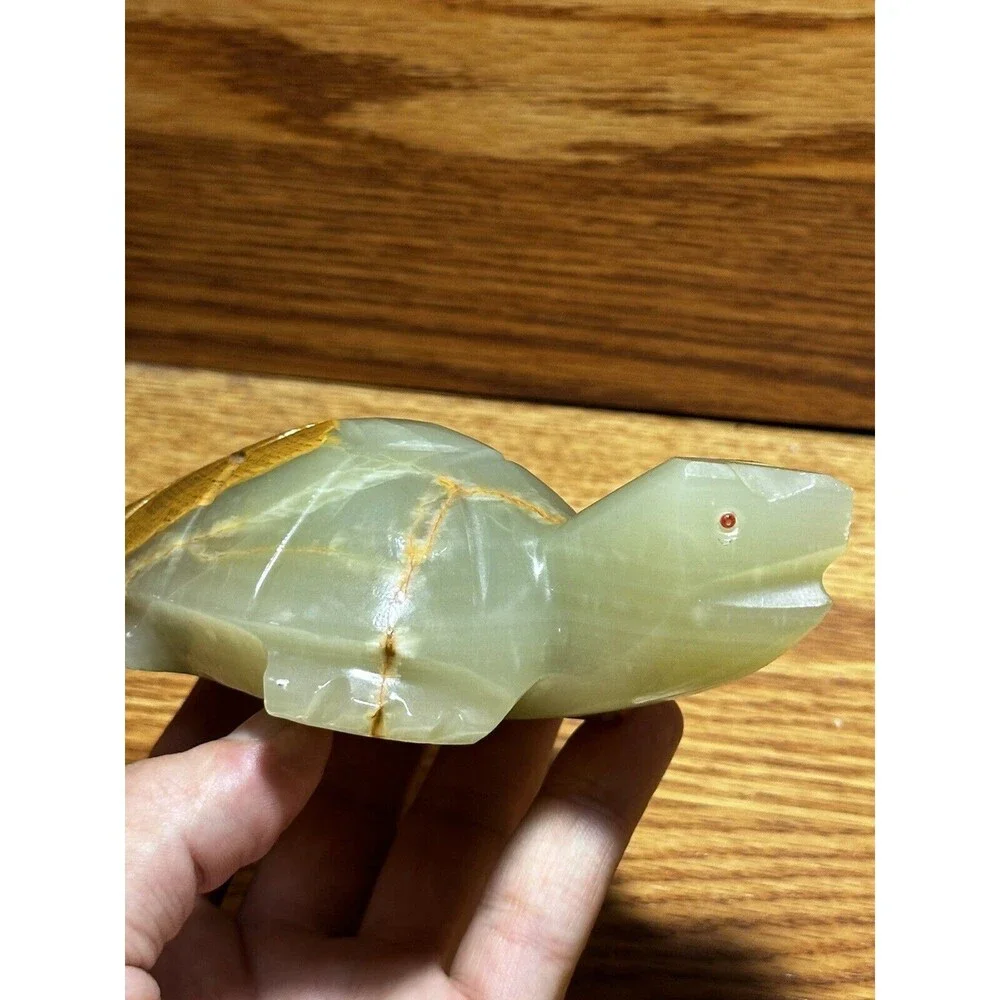 Natural Crystal Geode Stone Carved Exquisite Tortoise Turtle Paperweight Red Eye